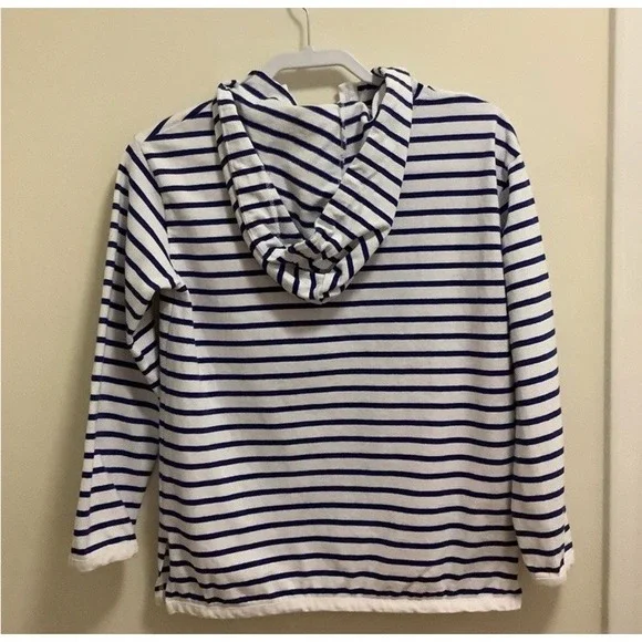J. CREW Pullover Hoodie Women's XXS Striped Cotton Navy Blue With Pocket, CB71 - Picture 2 of 8